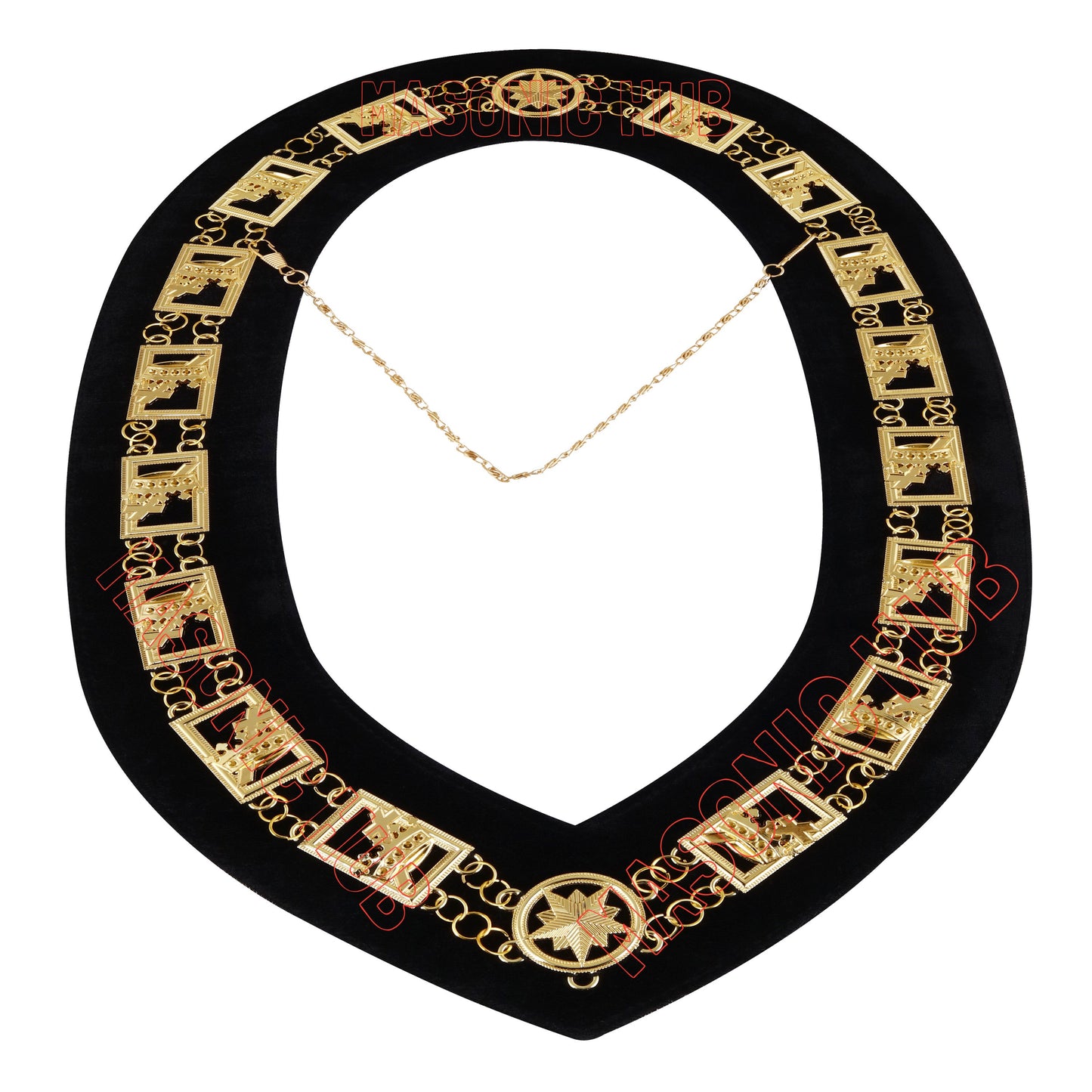 Knights Templar Masonic Regalia Metal Chain Collar with Black Velvet Gold Plated