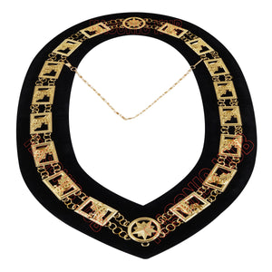 Knights Templar Masonic Regalia Metal Chain Collar with Black Velvet Gold Plated Masonic Hub