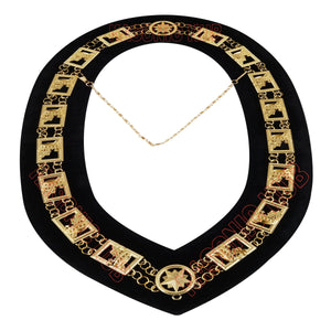 Knights Templar Masonic Regalia Metal Chain Collar with Black Velvet Gold Plated Masonic Hub