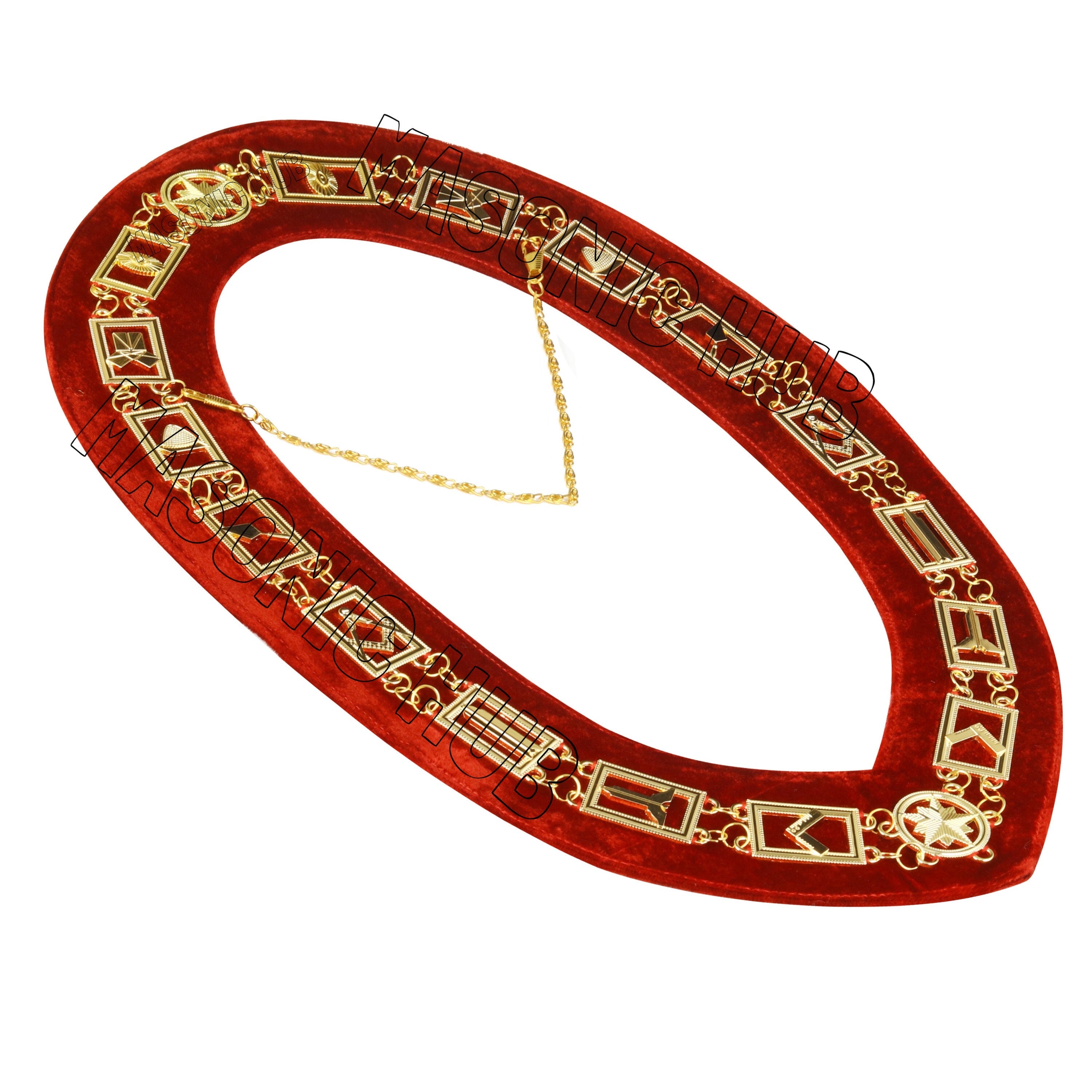 Masonic Blue Lodge Working Tools Masonic Chain Collar Red Velvet Backing Masonic Hub