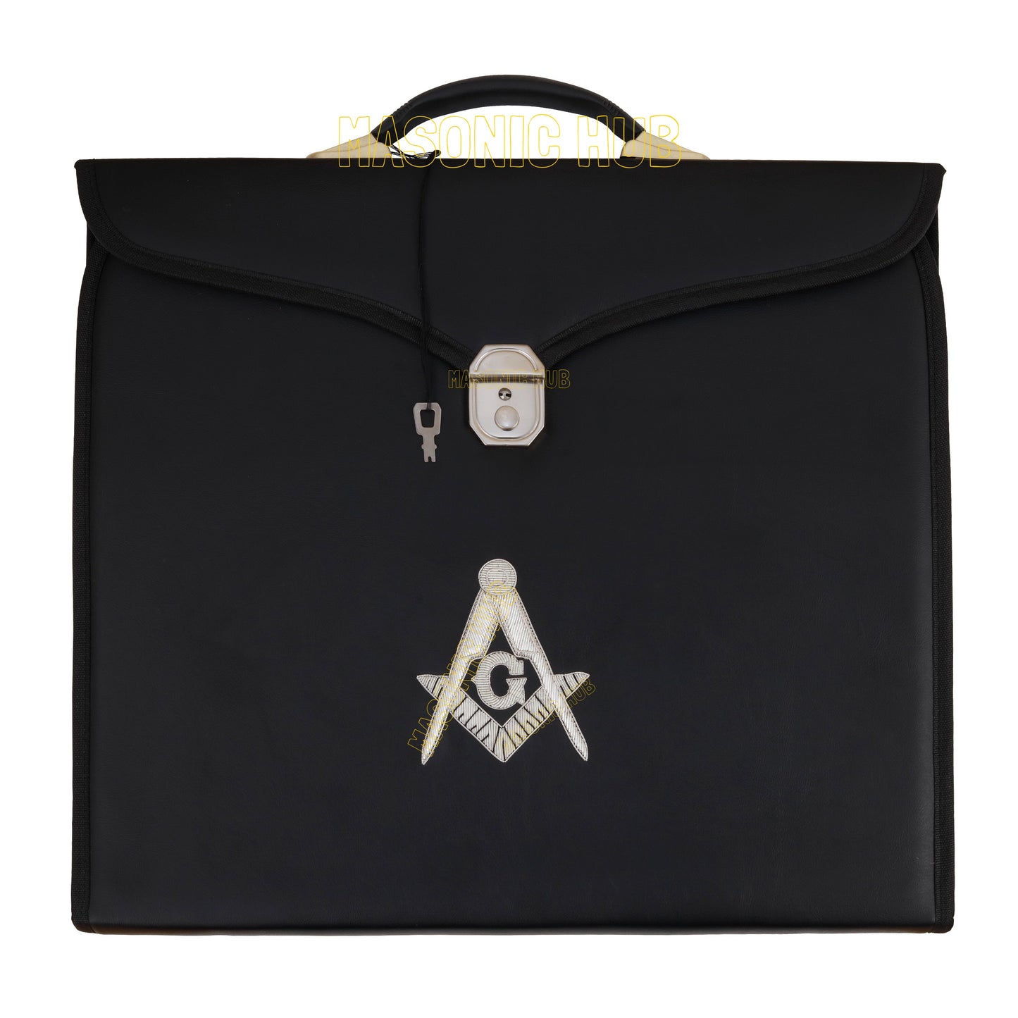 Masonic Regalia Black File Case For WM/MM Apron with Hard Handle & G Logo-BLACK