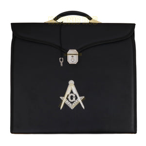Masonic Regalia Black File Case For WM/MM Apron with Hard Handle & G Logo-BLACK Masonic Hub