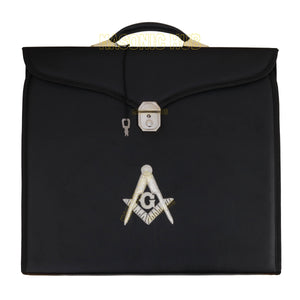 Masonic Regalia Black File Case For WM/MM Apron with Hard Handle & G Logo-BLACK Masonic Hub