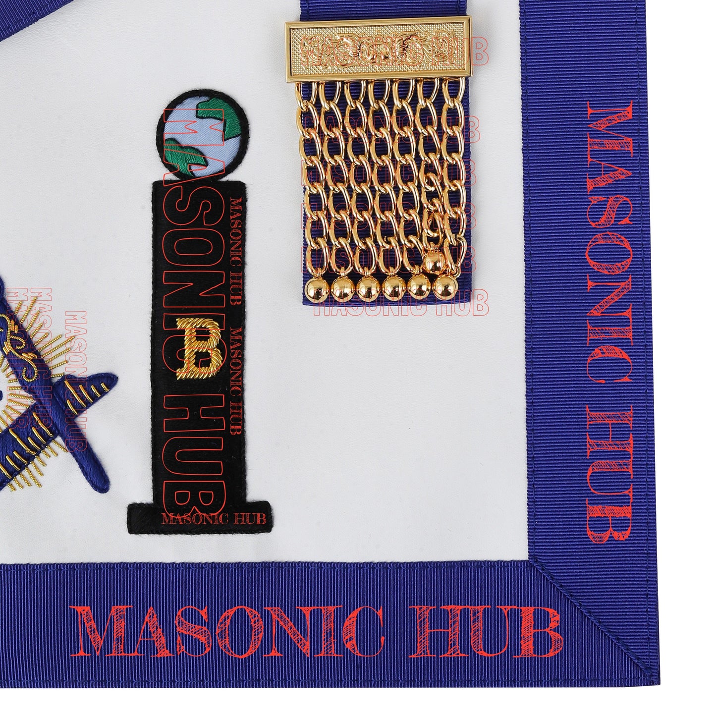 Masonic Master Mason Apron - with Compass & Square, Sunburst, Black Eye & Pillar