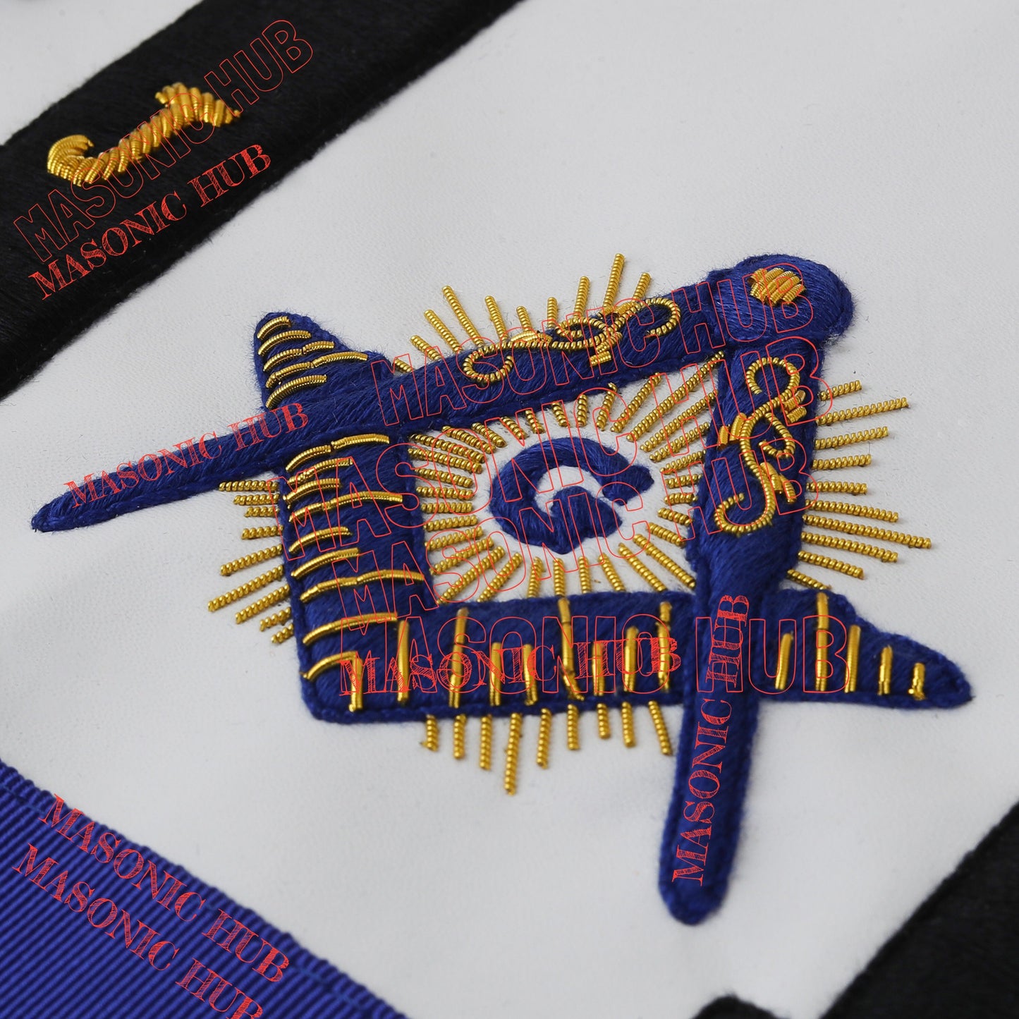 Masonic Master Mason Apron - with Compass & Square, Sunburst, Black Eye & Pillar