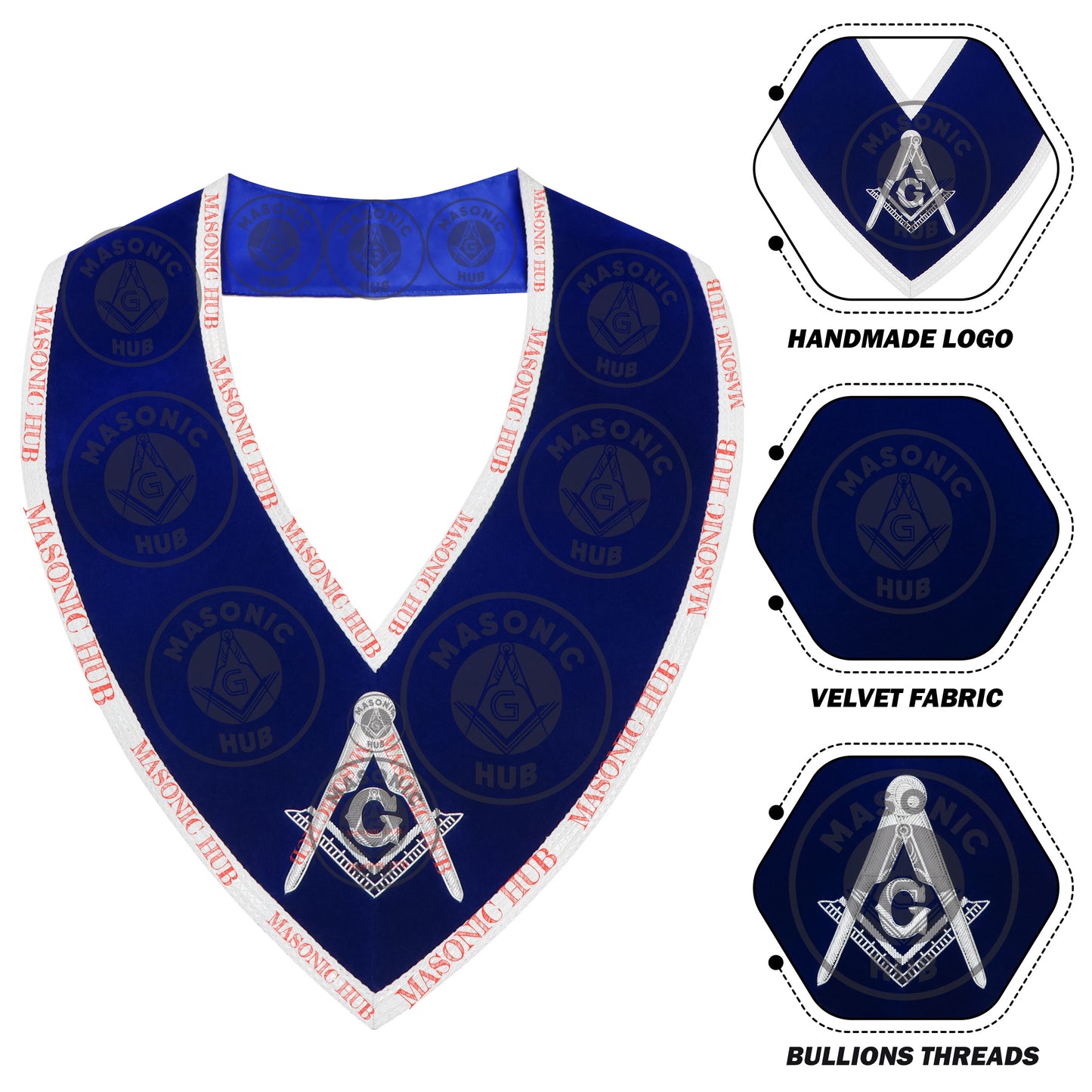 Masonic Master Mason Collar – Blue Velvet Blue Lodge Officer Freemason Regalia
