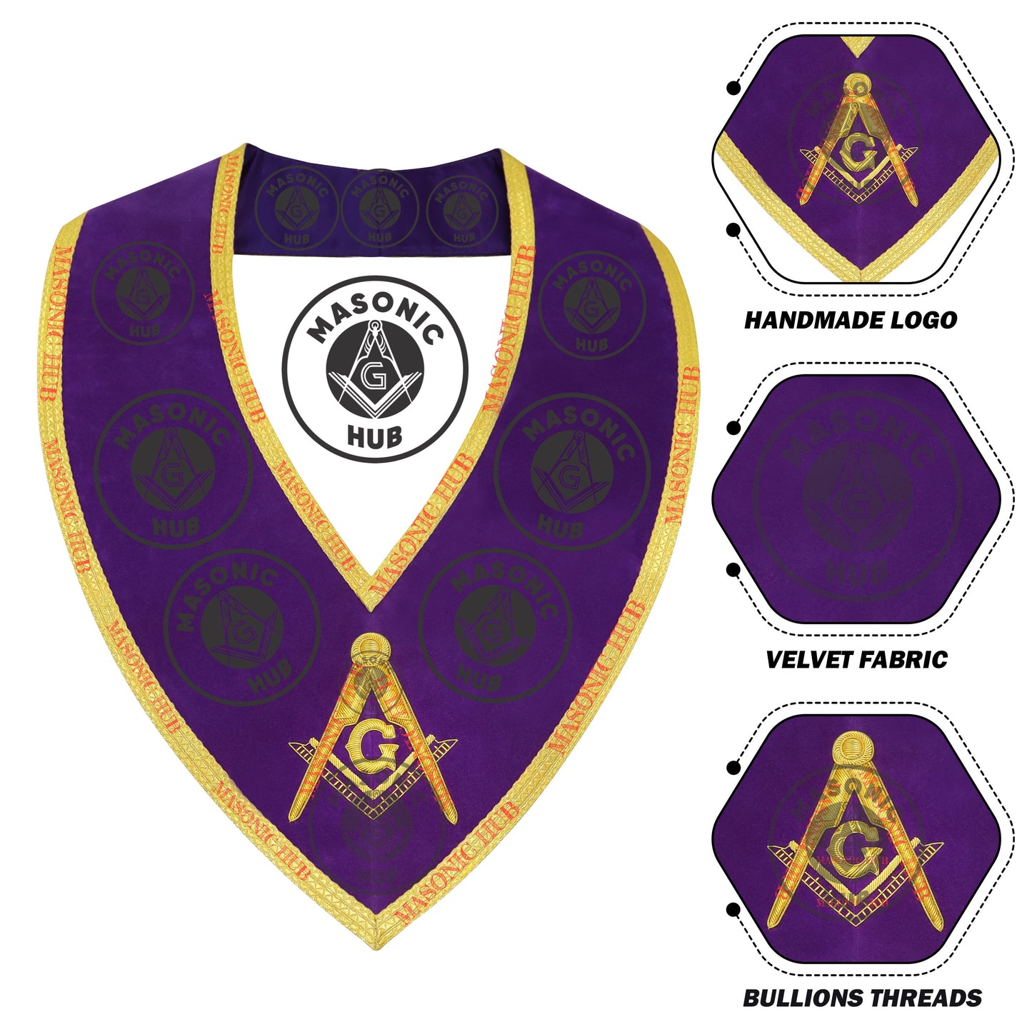 Masonic Master Mason Collar – Purple Velvet Blue Lodge Officer Freemason Regalia