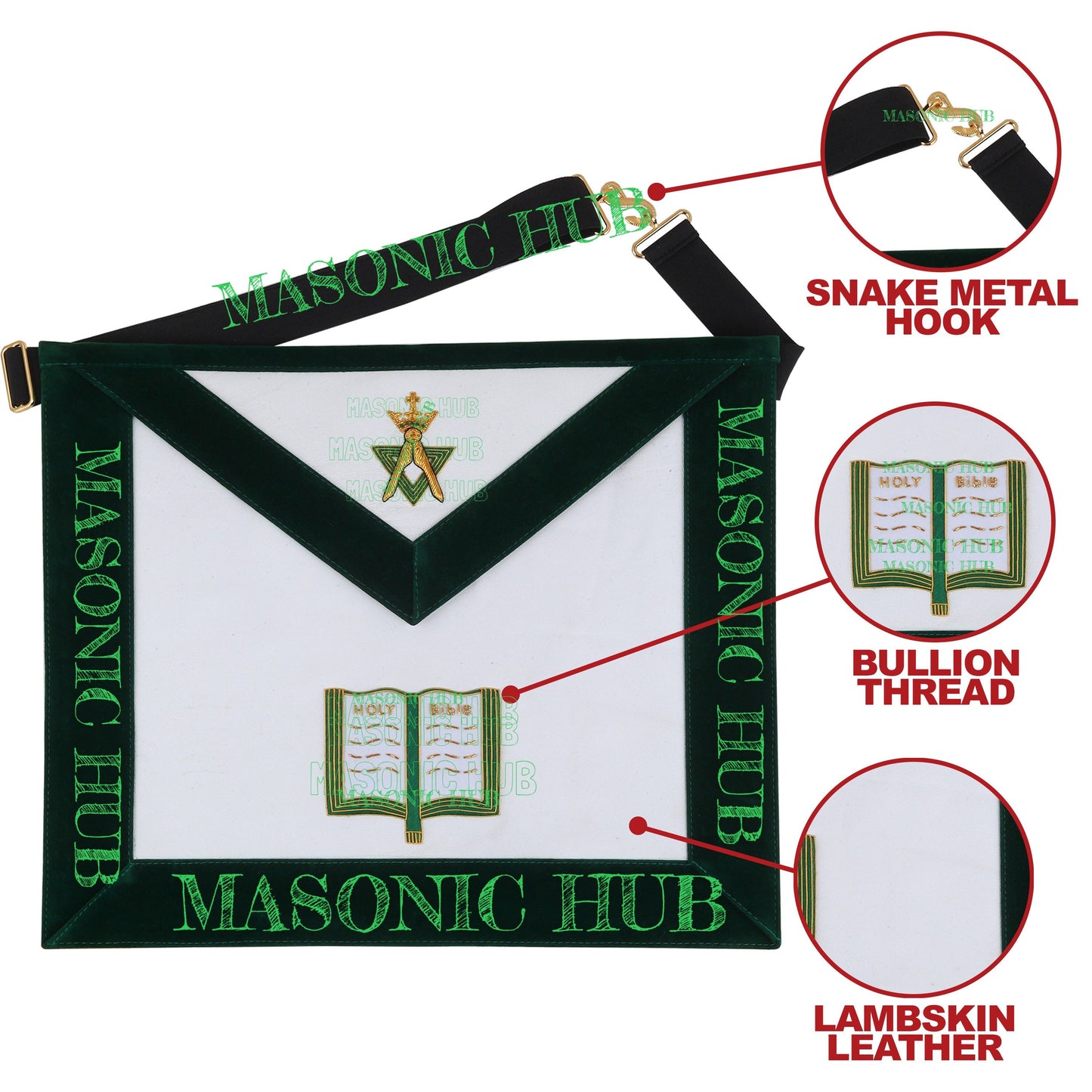 Hand-Embroidered Allied Masonic Degree (AMD) Officer Apron - Chaplain Regalia
