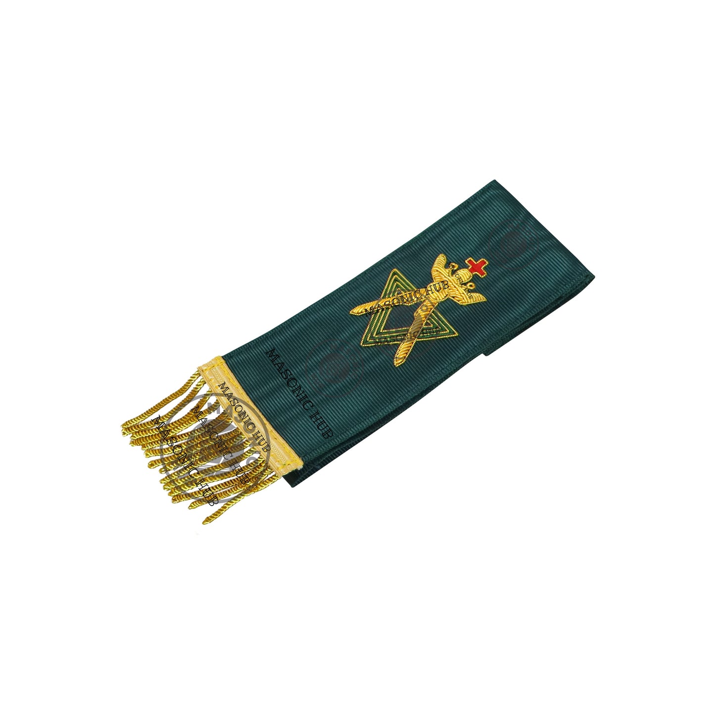 Allied Masonic Degrees Bible Marker – Hand Embroidered Green Ribbon AMD Symbol