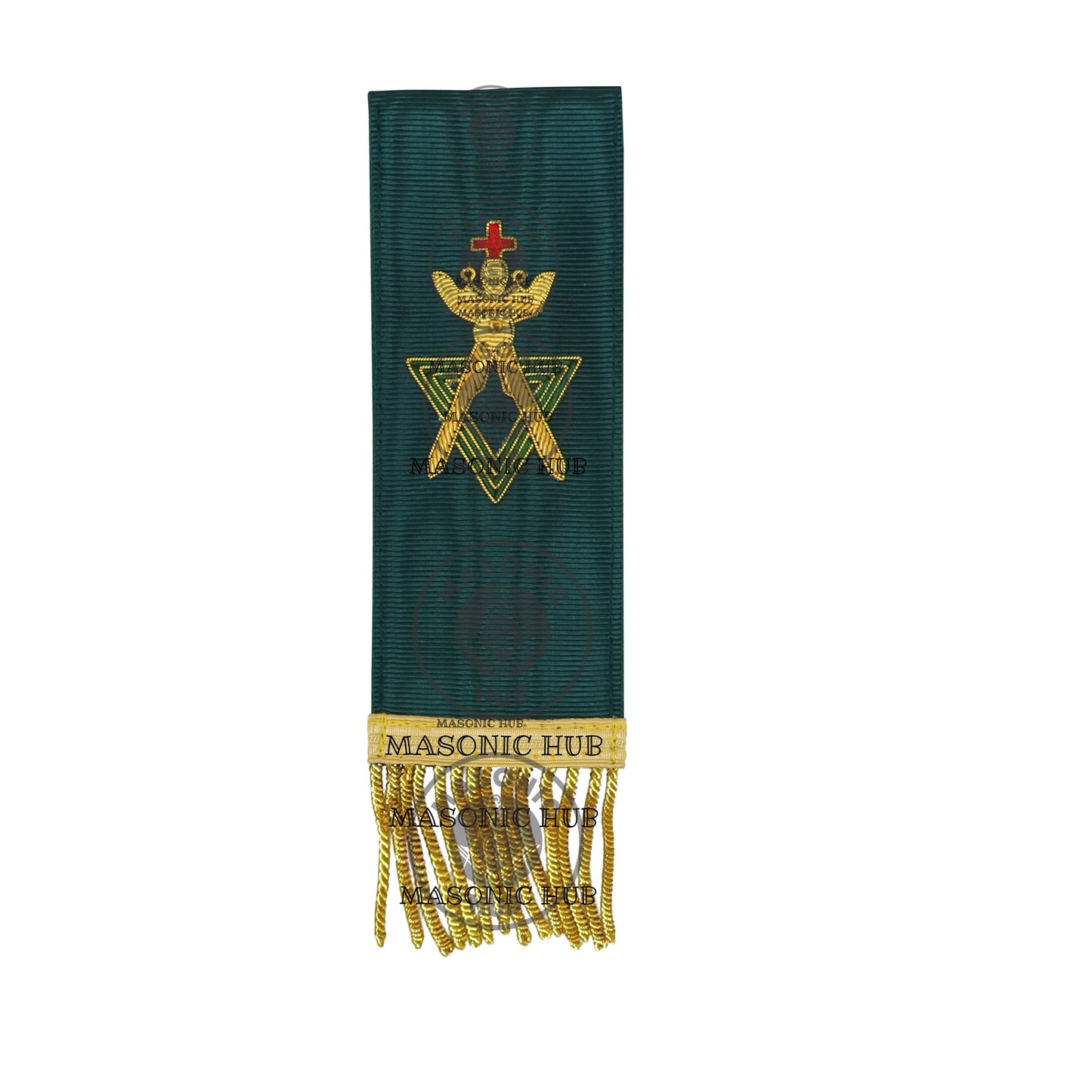 Allied Masonic Degrees Bible Marker – Hand Embroidered Green Ribbon AMD Symbol