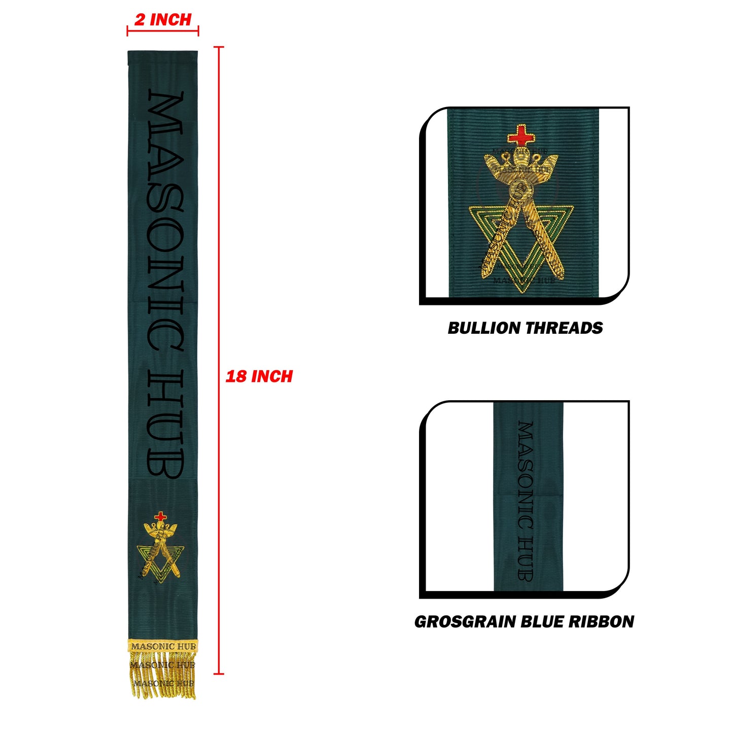 Allied Masonic Degrees Bible Marker – Hand Embroidered Green Ribbon AMD Symbol