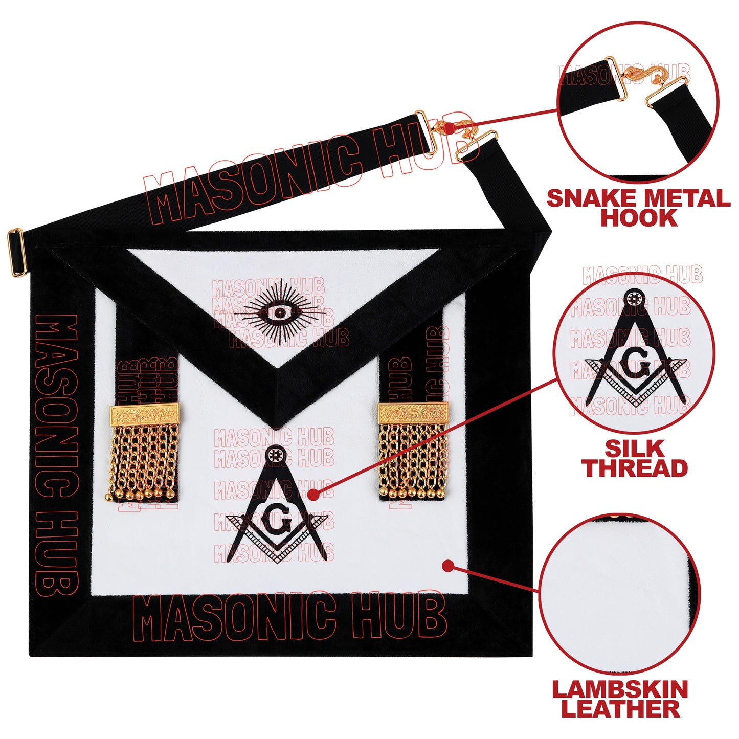 Masonic Master Mason Funeral Apron 100% Lambskin Hand Embroidered+BLACK VELVET