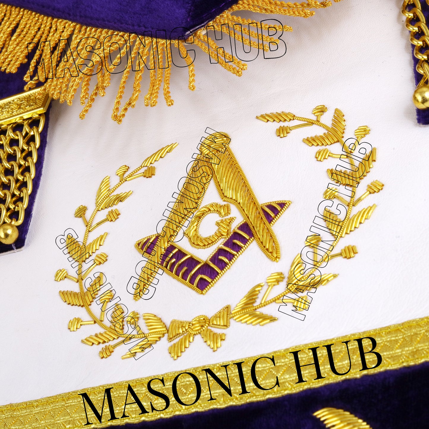 MASONIC GRAND LODGE MASTER MASON 100% LAMBSKIN APRON + CHAIN COLLAR + GAUNTLETS