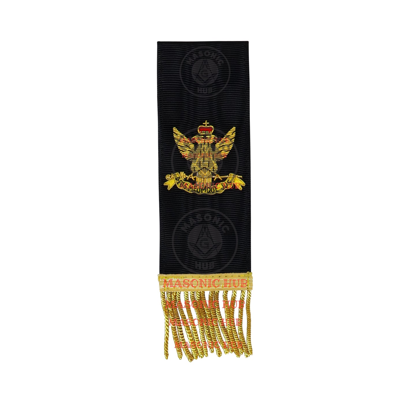 Scottish Rite Bible Marker – Hand Embroidered Black Ribbon with Gold Fringe