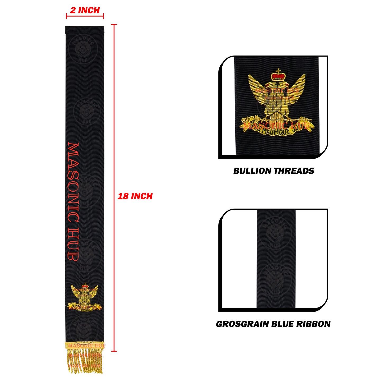 Scottish Rite Bible Marker – Hand Embroidered Black Ribbon with Gold Fringe