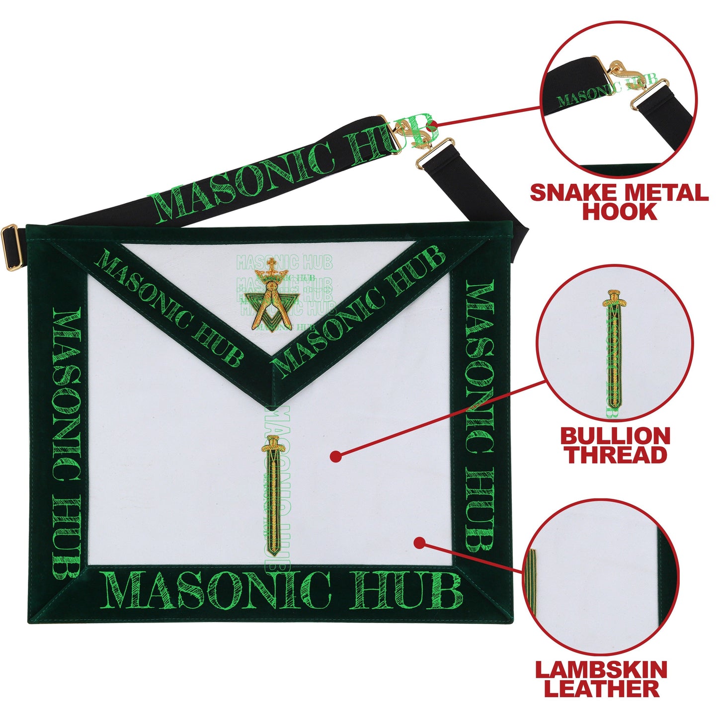Hand-Embroidered Allied Masonic Degree (AMD) Officer Apron - Sentinel Regalia