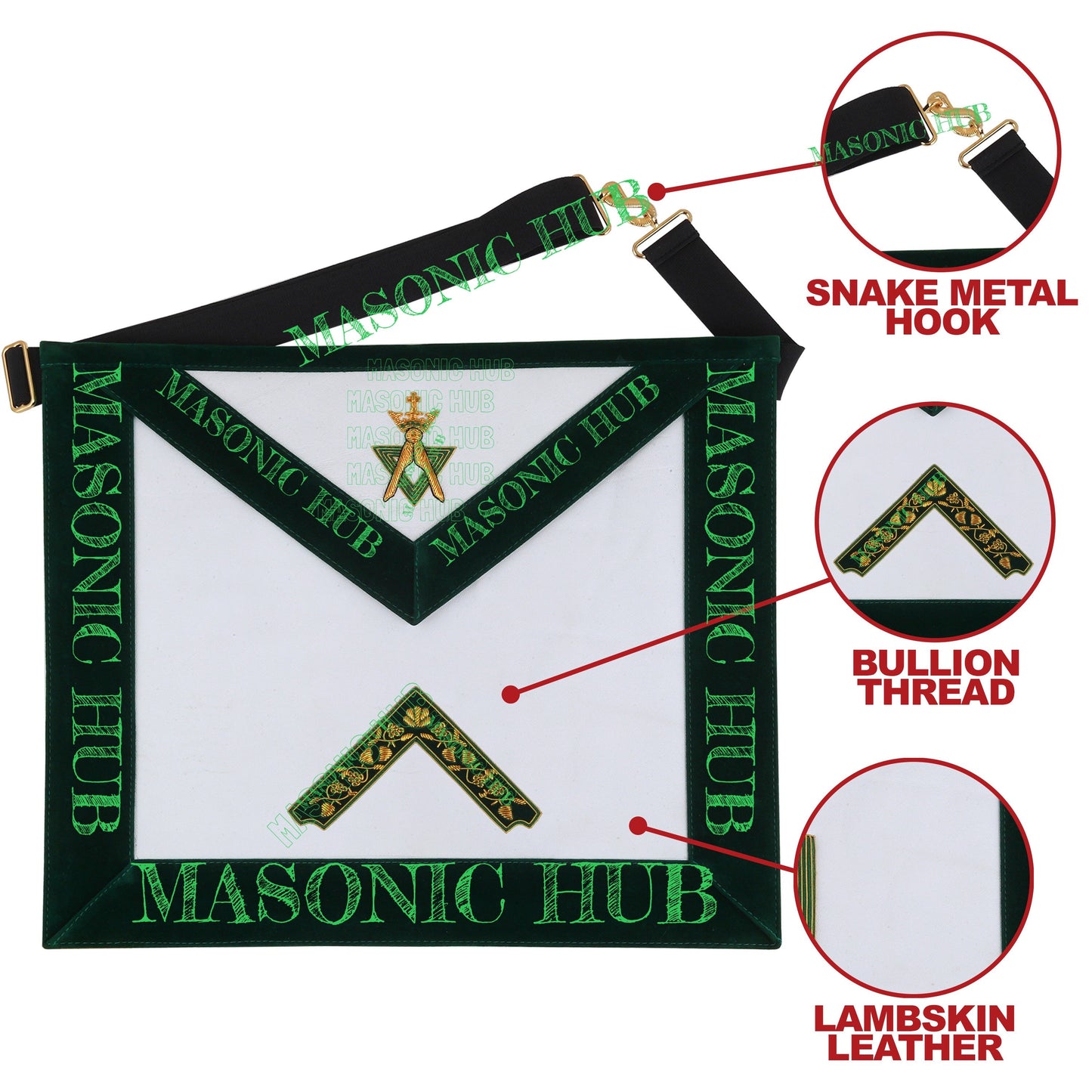 Hand-Embroidered Allied Masonic Degree (AMD) Officer Apron - Worshipful Regalia