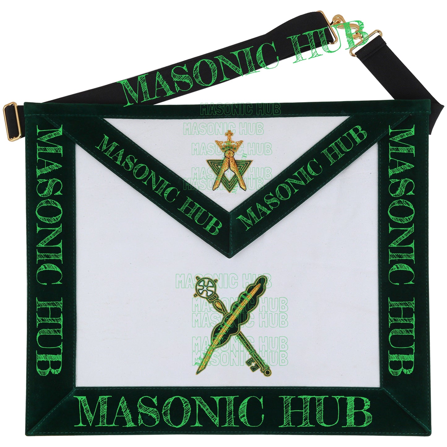 Hand-Embroidered Allied Masonic Degree (AMD) Officer Apron Secretary - Treasurer