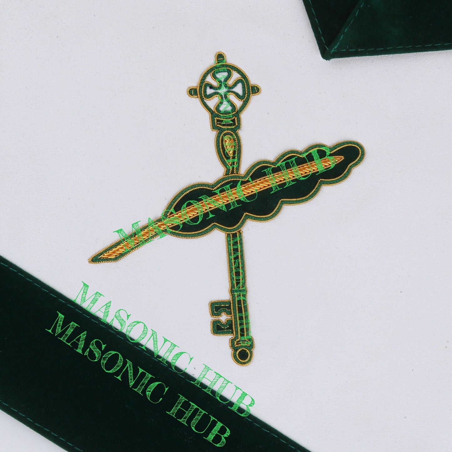 Hand-Embroidered Allied Masonic Degree (AMD) Officer Apron Secretary - Treasurer