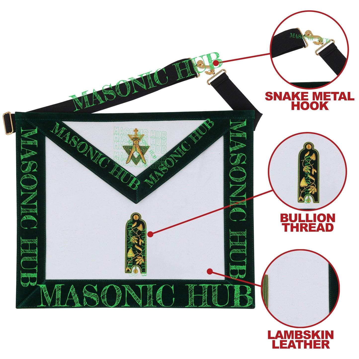 Hand-Embroidered Allied Masonic Degree (AMD) Officer Apron Junior Warde Regalia