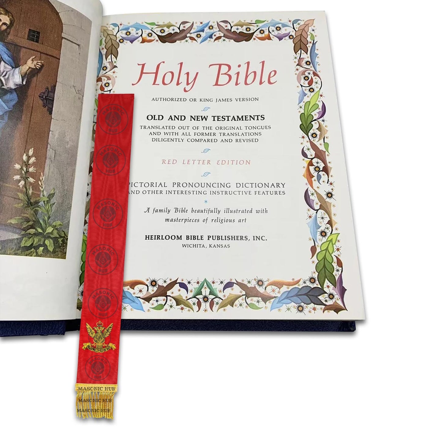 Scottish Rite Bible Marker – Hand Embroidered Red Ribbon with Gold Fringe
