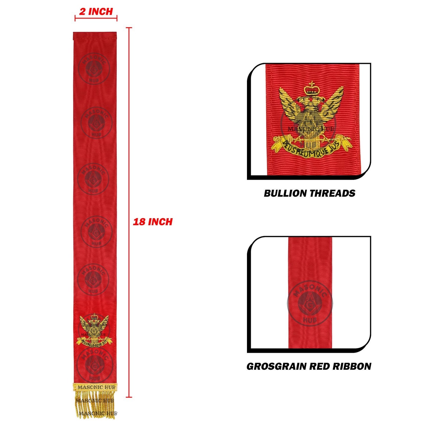 Scottish Rite Bible Marker – Hand Embroidered Red Ribbon with Gold Fringe
