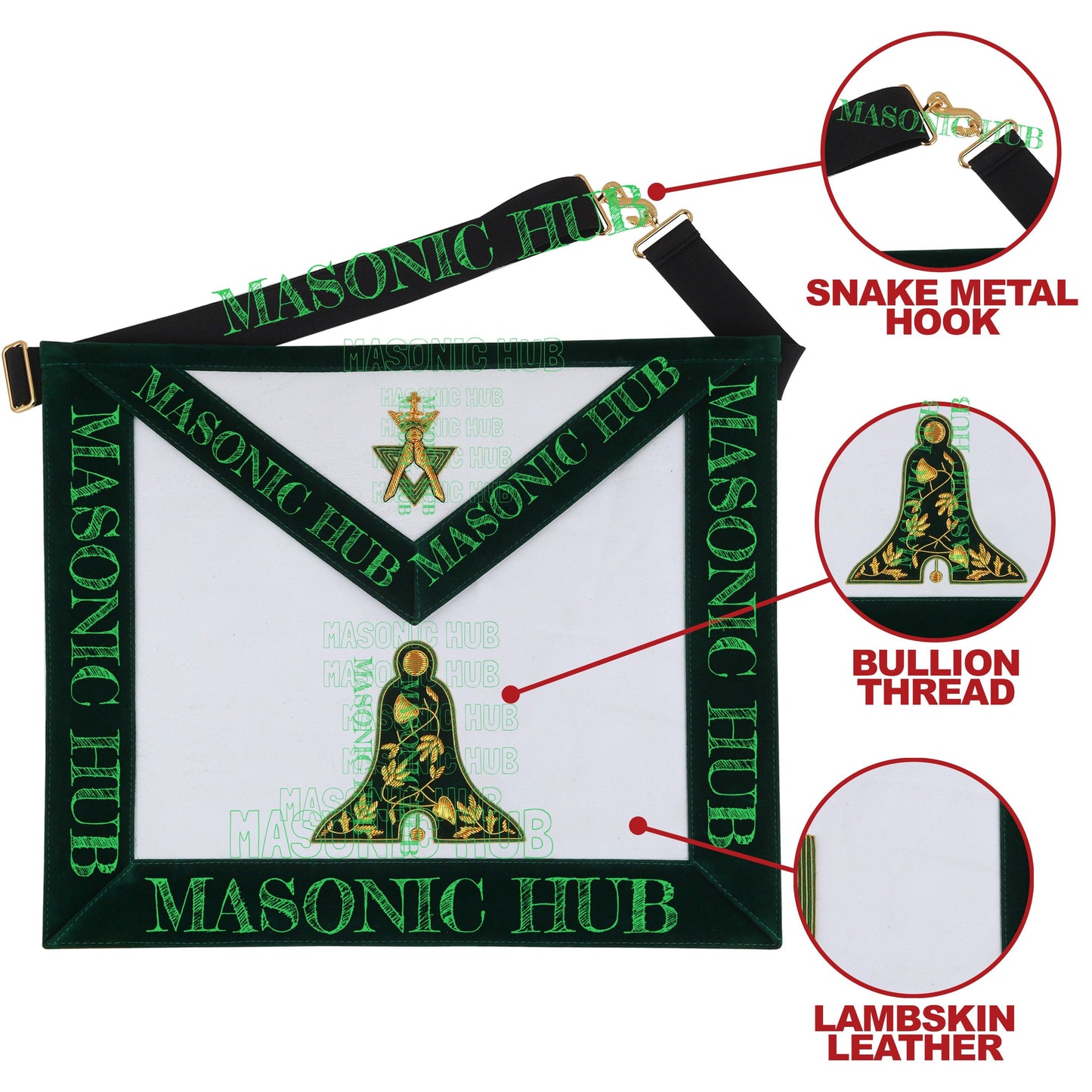 Hand-Embroidered Allied Masonic Degree (AMD) Officer Apron Senior Warden Regalia