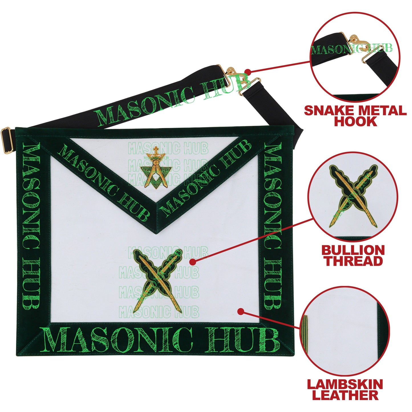 Hand-Embroidered Allied Masonic Degree (AMD) Officer Apron Secretary - Regalia