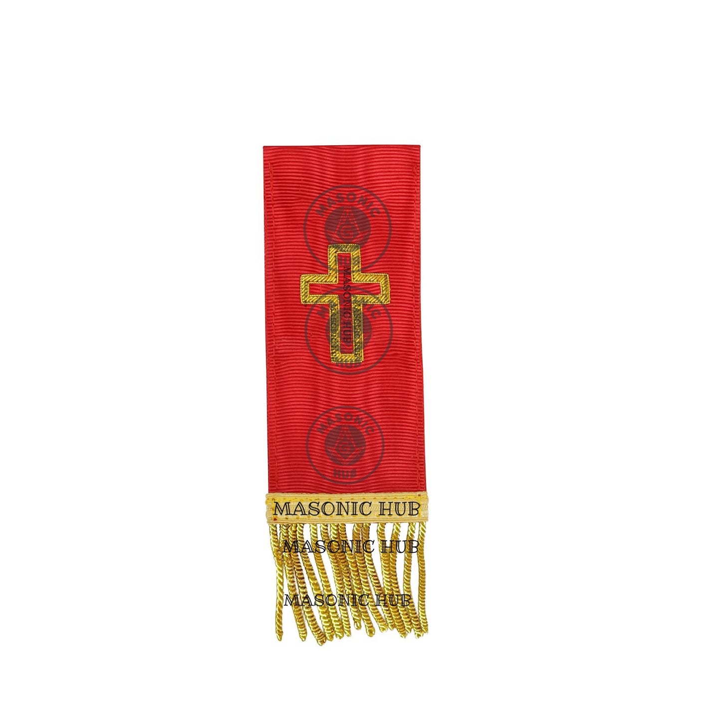 Knight Templar Red Bible Marker – Hand Embroidered Gold Cross & Bullion Fringe