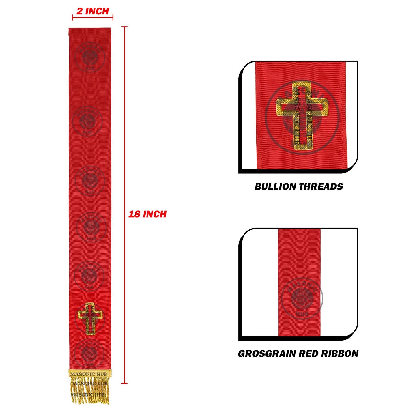 Knight Templar Red Bible Marker – Hand Embroidered Gold Cross & Bullion Fringe