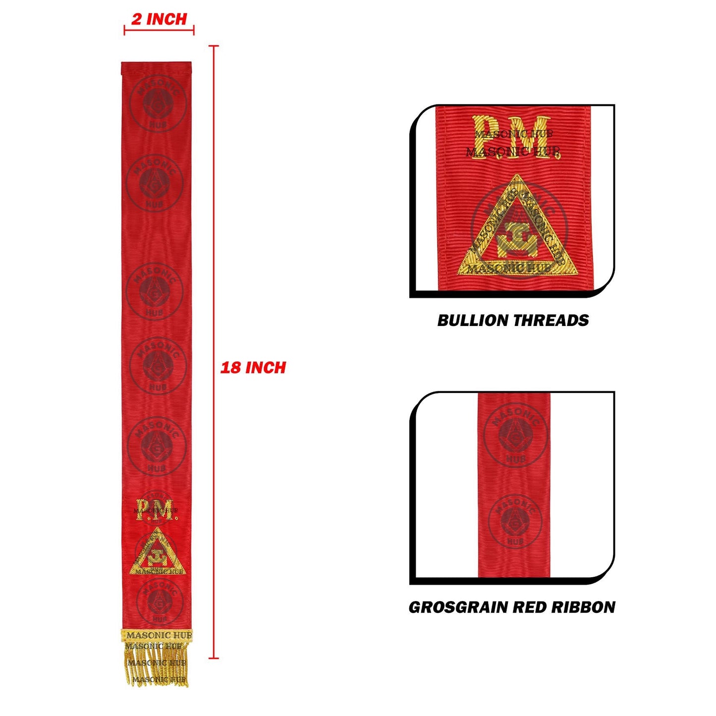 Royal Arch Bible Marker Virtual Past Master - Red Ribbon with Gold Embroidery