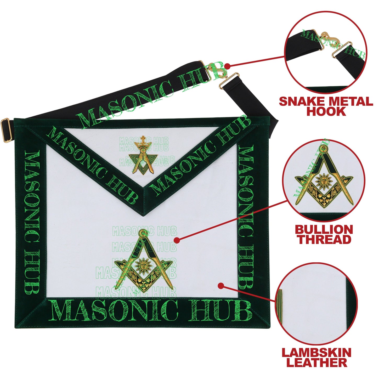 Hand-Embroidered Allied Masonic Degree (AMD) Officer Apron Senior Deacon Regalia