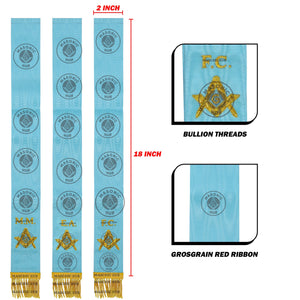 Masonic Bible Markers Set of 3 – Hand Embroidered EA FC MM Light Blue Ribbon Masonic Hub