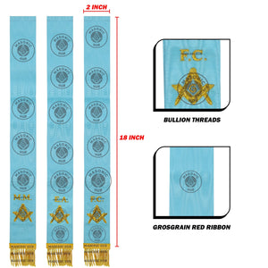 Masonic Bible Markers Set of 3 – Hand Embroidered EA FC MM Light Blue Ribbon Masonic Hub