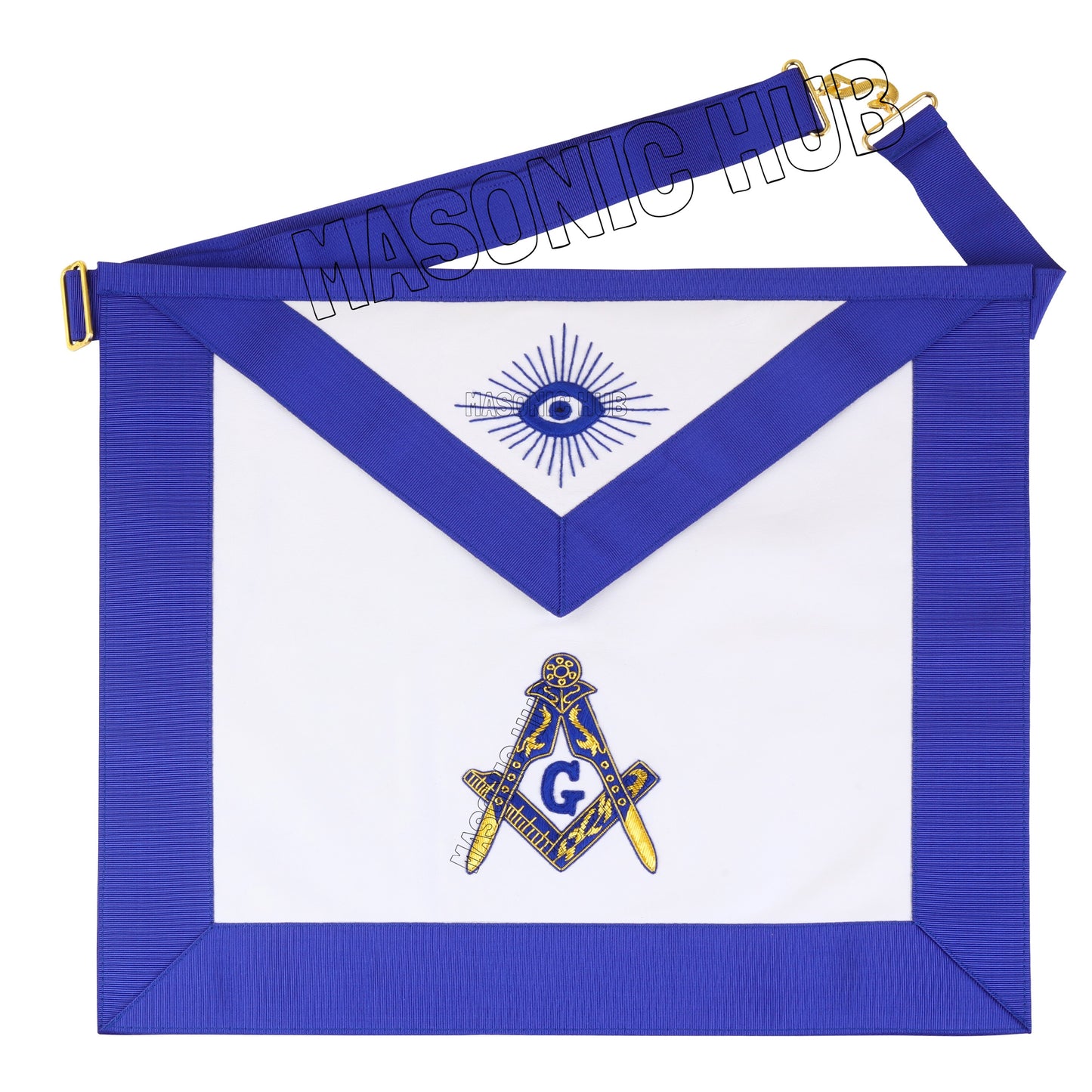 MASONIC MASTER MASON 100% LAMBSKIN APRON BLUE HAND EMBROIDERED GOLD BULLION