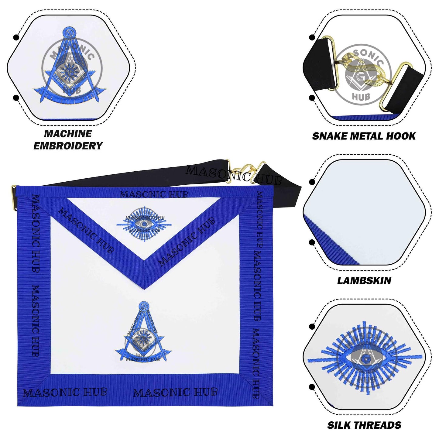Masonic Past Master Apron – Freemason Blue Lodge Regalia with Machine Embroidery