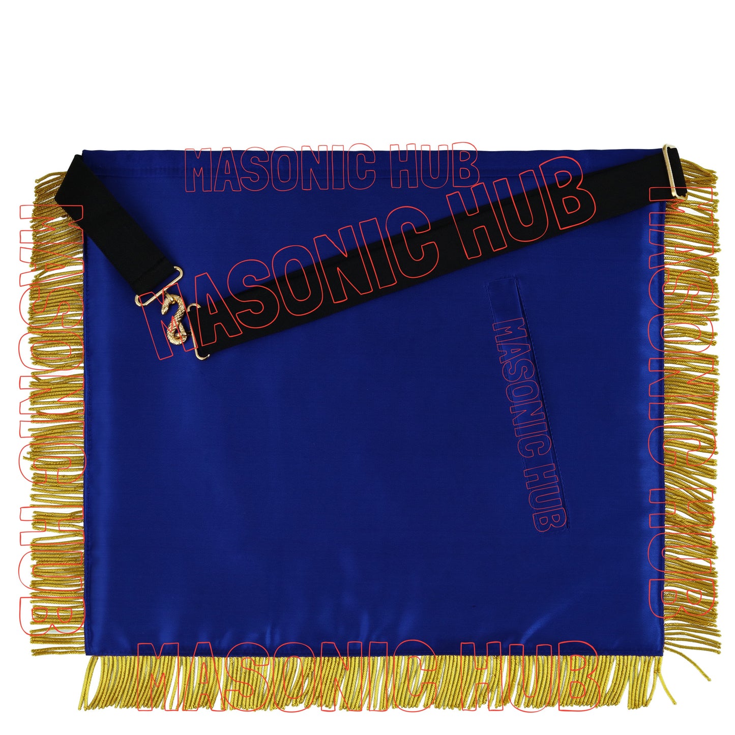Masonic Past Master Hand-Embroidered 100% Lambskin Apron with Blue Silk Border & Gold Bullion Fringe