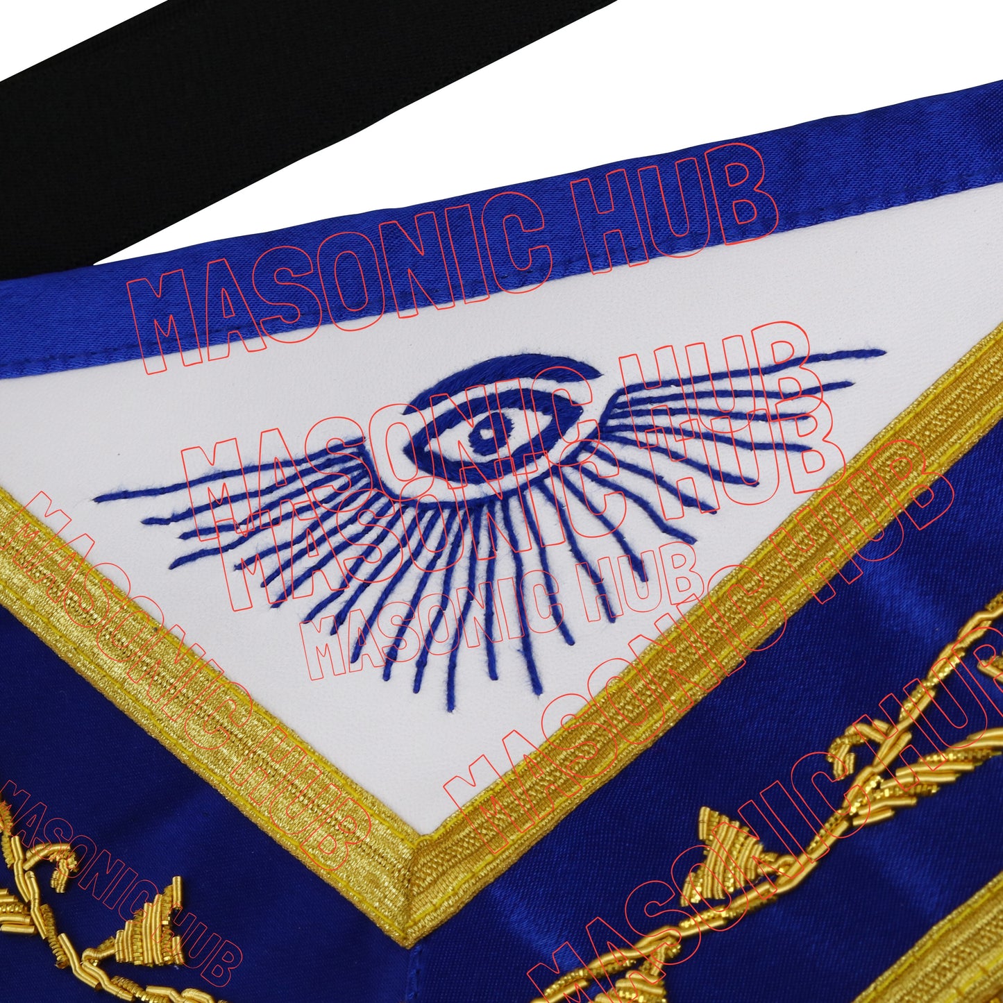 Masonic Past Master Hand-Embroidered 100% Lambskin Apron with Blue Silk Border & Gold Bullion Fringe