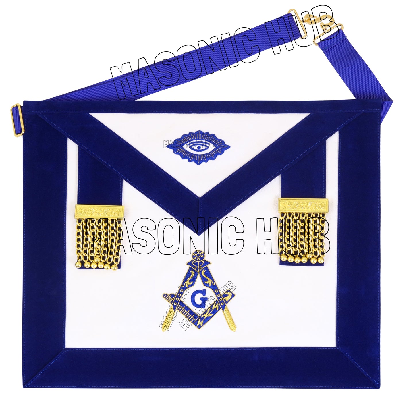 Masonic Master Mason 100% Lambskin Apron – Blue Velvet with Gold Bullion Embroidery