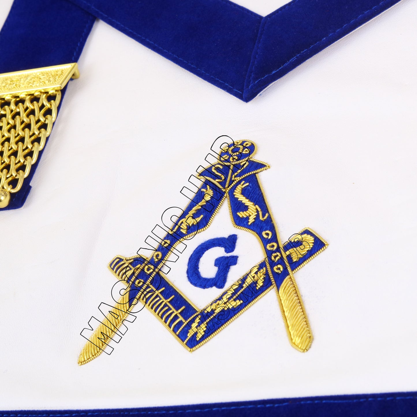 Masonic Master Mason 100% Lambskin Apron – Blue Velvet with Gold Bullion Embroidery