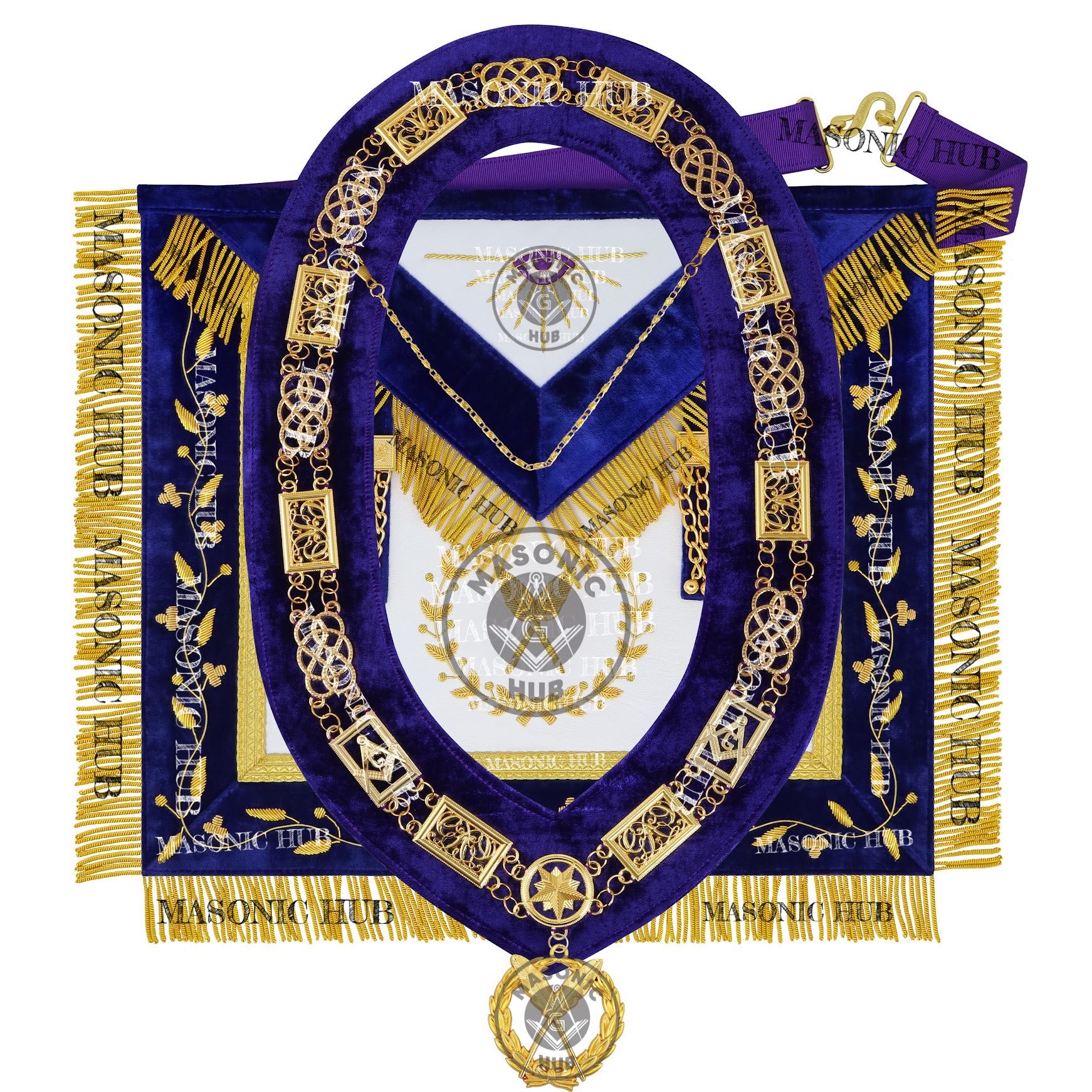 Masonic Grand Lodge Secretary Regalia Set – Hand Embroidered Lambskin Apron