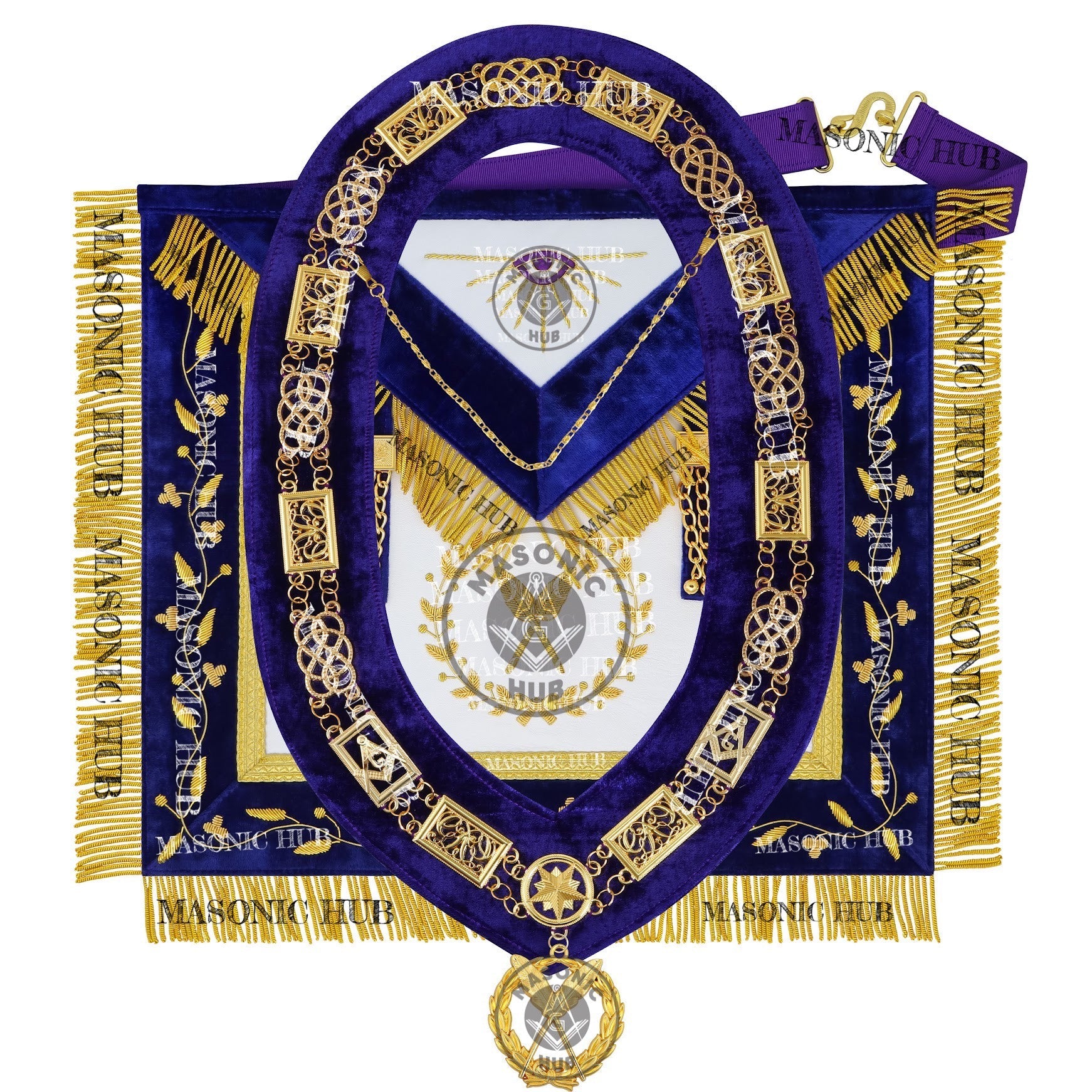 Masonic Grand Lodge Secretary Regalia Set – Hand Embroidered Lambskin Apron Masonic Hub
