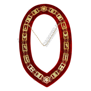 Masonic Heroines of Jericho Women's Chain Collar, HOJ COLLAR Red Backing - GOLD Masonic Hub