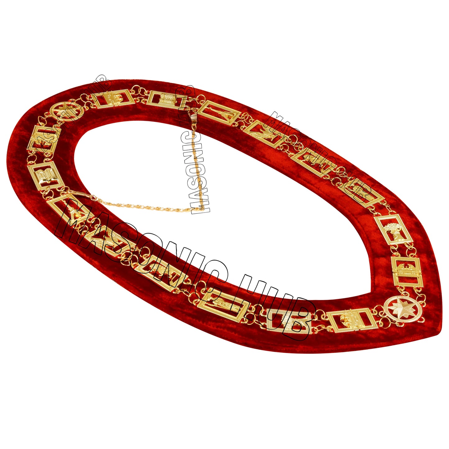 Masonic Heroines of Jericho Women's Chain Collar, HOJ COLLAR Red Backing - GOLD