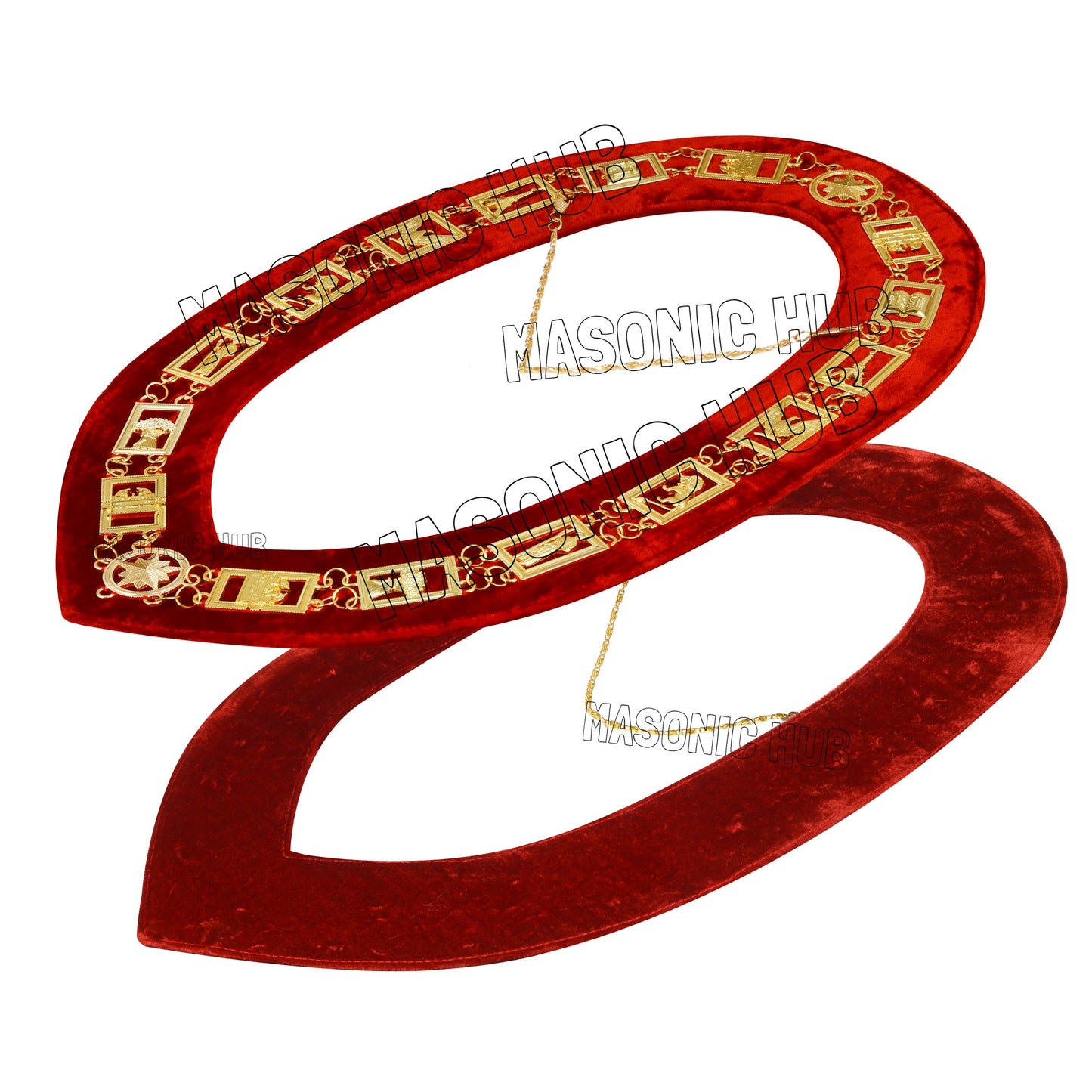 Masonic Heroines of Jericho Women's Chain Collar, HOJ COLLAR Red Backing - GOLD