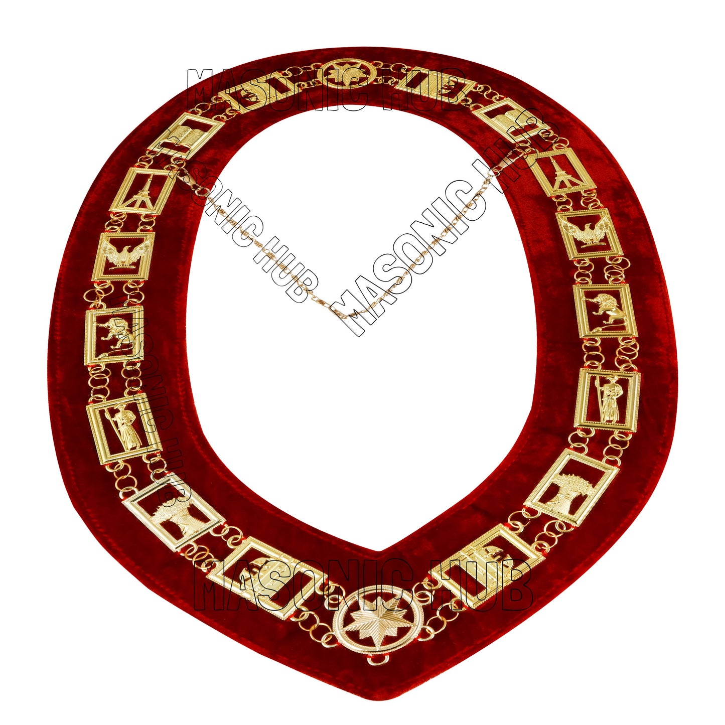Masonic Heroines of Jericho Women's Chain Collar, HOJ COLLAR Red Backing - GOLD