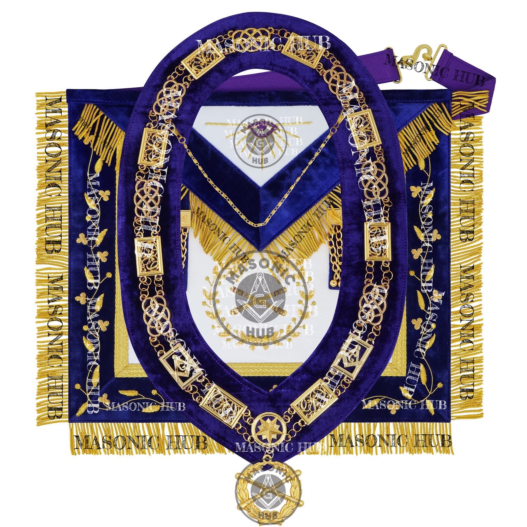 Masonic Grand Lodge Marshal Regalia Set – Hand-Embroidered Lambskin Apron Masonic Hub