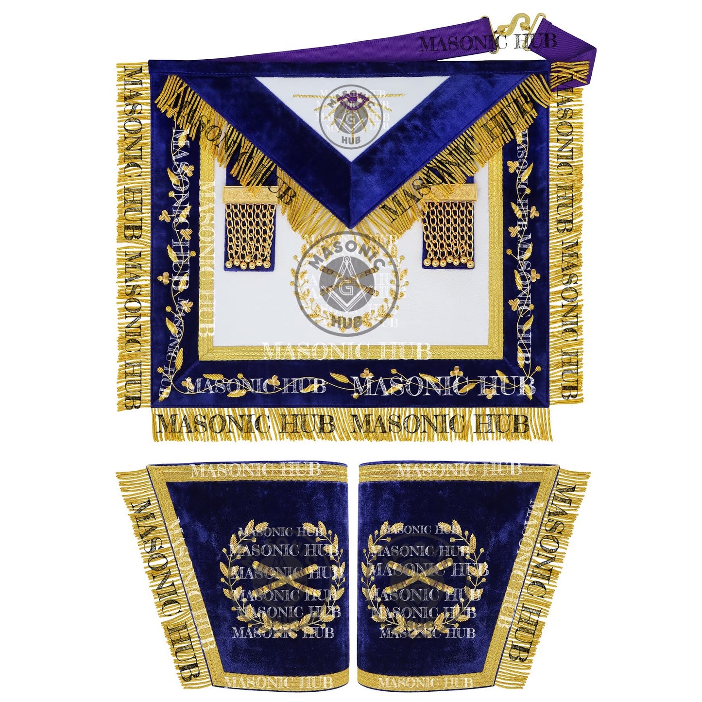 Masonic Grand Lodge Marshal Regalia Set – Hand-Embroidered Lambskin Apron