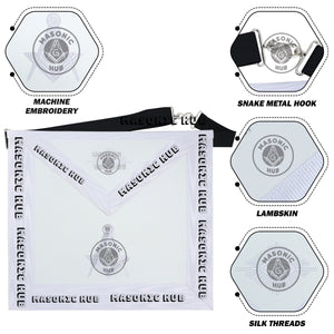 Master Mason Masonic Dress Apron – All White Machine Embroidery All-Seeing Eye Masonic Hub