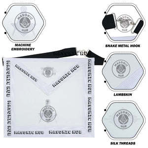 Master Mason Masonic Dress Apron – All White Machine Embroidery All-Seeing Eye Masonic Hub